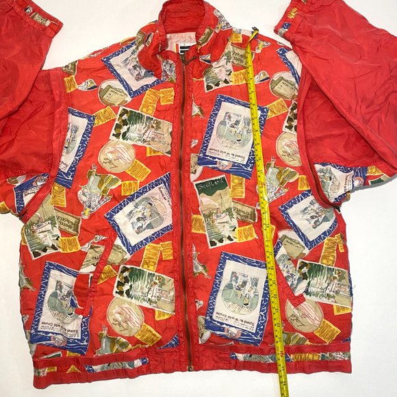 Vintage EVR Div Rousso Apparel Group Red Silk Print Quilted Sleeves Jacket Sz M - Picture 10 of 11